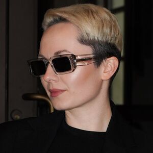 NEW Prada PR06YS 12R09T Transparent Grey Dark Grey Rectangle Unisex Sunglasses